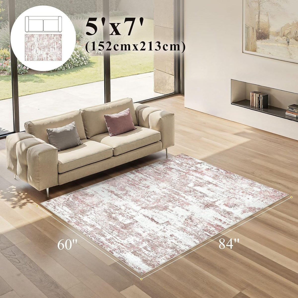 5x7 Area Rugs Abstract Washable Living Room Rug, Pink