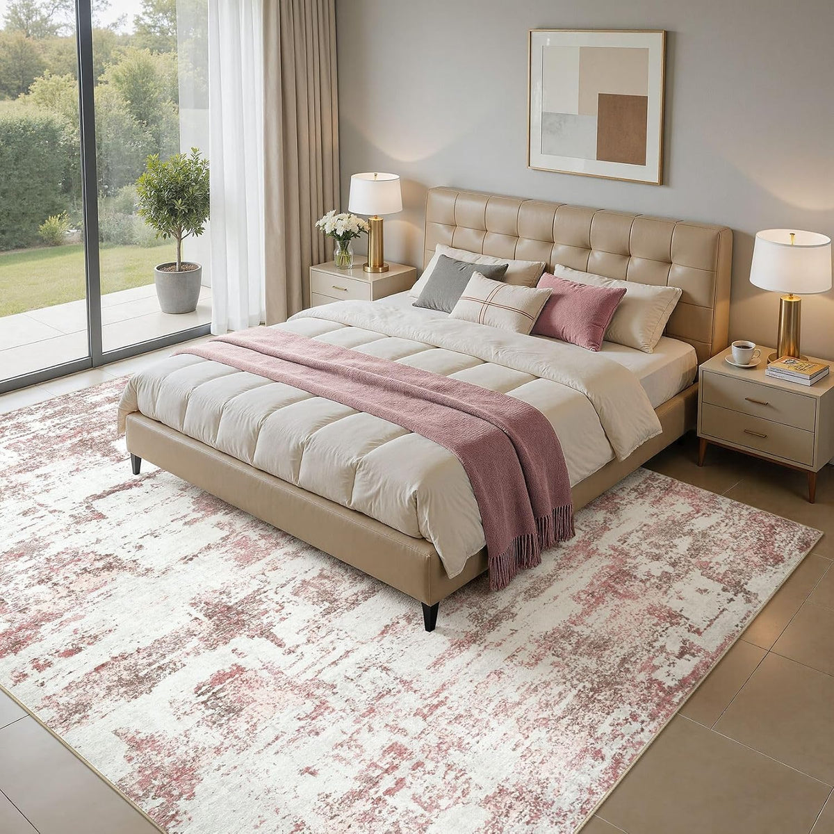 5x7 Area Rugs Abstract Washable Living Room Rug, Pink