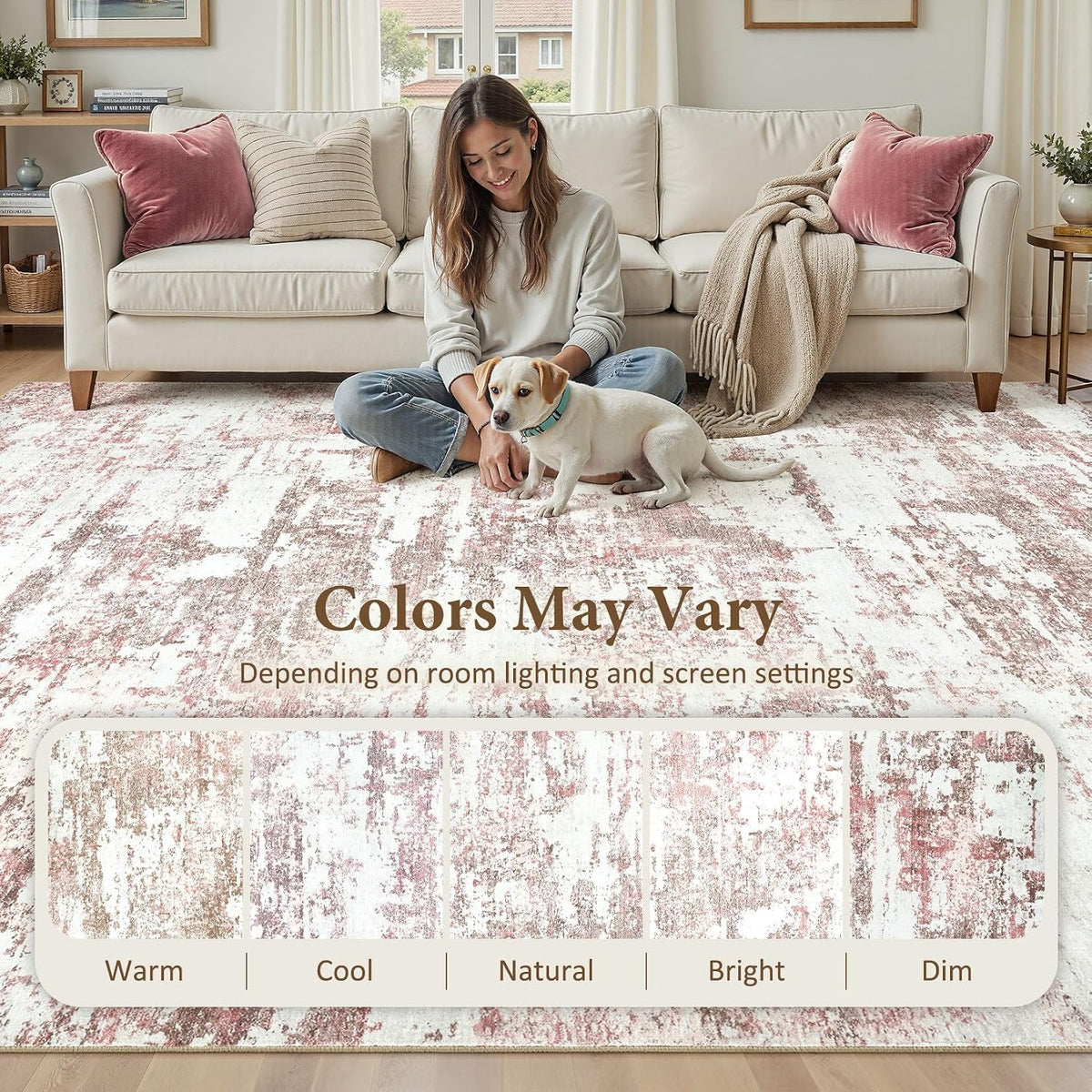 5x7 Area Rugs Abstract Washable Living Room Rug, Pink