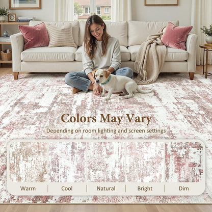 5x7 Area Rugs Abstract Washable Living Room Rug, Pink