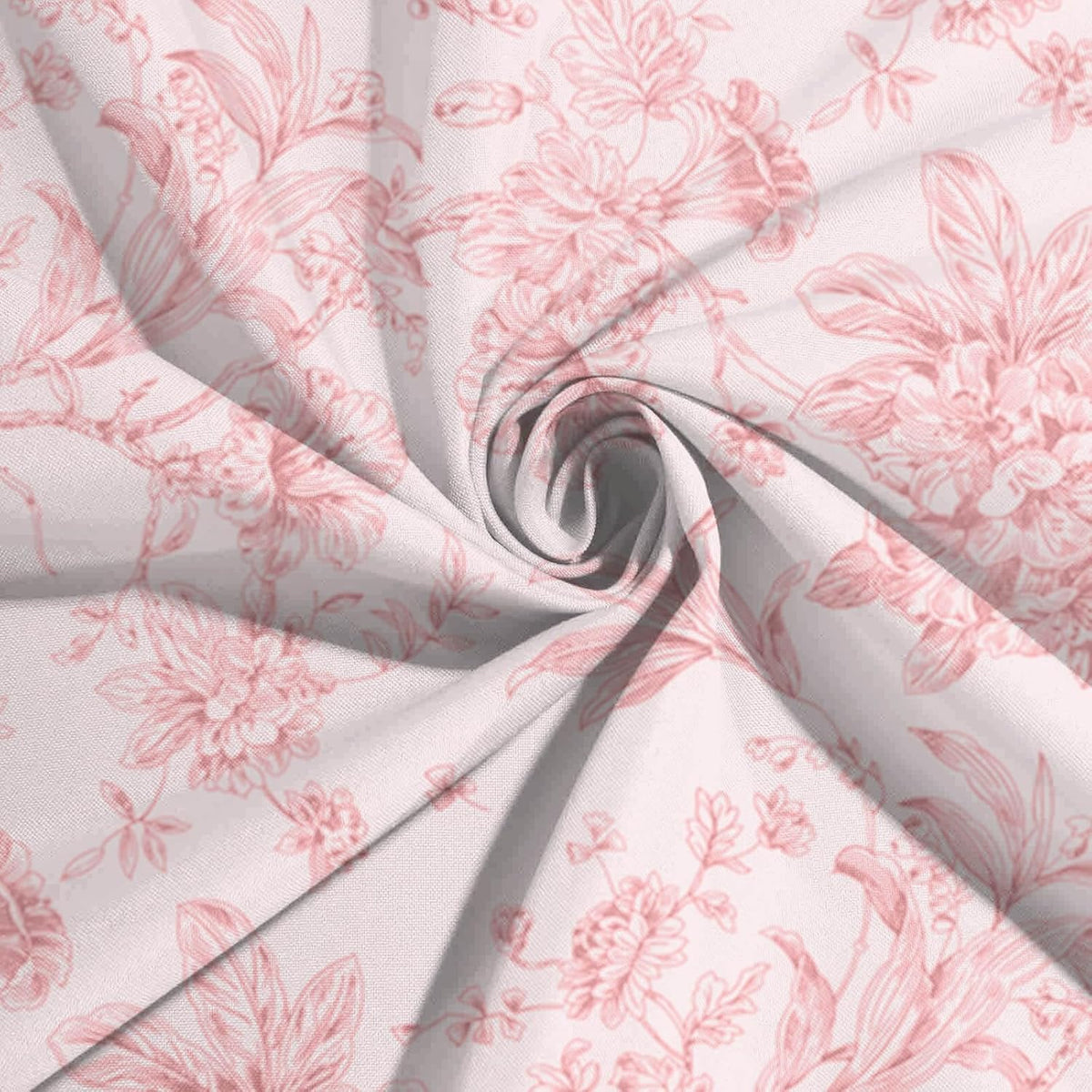 Polyester Round Tablecloth 120" White with Pink French Toile Pattern - Sophisticated Table Cover for Chic Weddings & Events