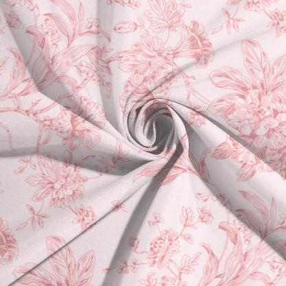 Polyester Round Tablecloth 120" White with Pink French Toile Pattern - Sophisticated Table Cover for Chic Weddings & Events