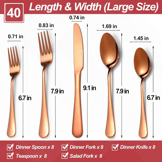 Rose Gold Silverware Set,40-Piece Stainless Steel Flatware Set for 8