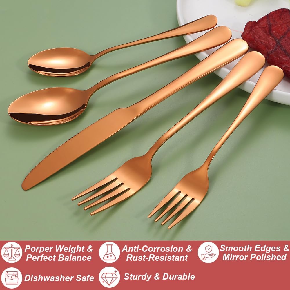Rose Gold Silverware Set,40-Piece Stainless Steel Flatware Set for 8