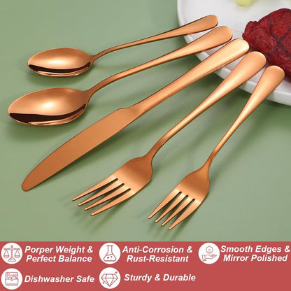 Rose Gold Silverware Set,40-Piece Stainless Steel Flatware Set for 8