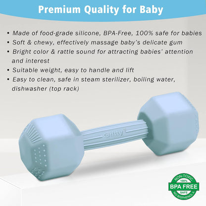 Baby Dumbbell - Silicone Infant Rattle Teething Toy Teether Toddler Sensory Toy Durable Safe Exercises Workout Weight - Great Gift for Girls and Boys (1pcs 4.8oz - Pink)