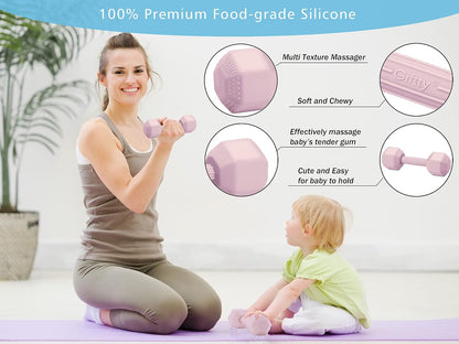 Baby Dumbbell - Silicone Infant Rattle Teething Toy Teether Toddler Sensory Toy Durable Safe Exercises Workout Weight - Great Gift for Girls and Boys (1pcs 4.8oz - Pink)