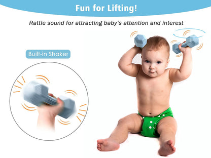 Baby Dumbbell - Silicone Infant Rattle Teething Toy Teether Toddler Sensory Toy Durable Safe Exercises Workout Weight - Great Gift for Girls and Boys (1pcs 4.8oz - Pink)