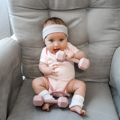 Baby Dumbbell - Silicone Infant Rattle Teething Toy Teether Toddler Sensory Toy Durable Safe Exercises Workout Weight - Great Gift for Girls and Boys (1pcs 4.8oz - Pink)