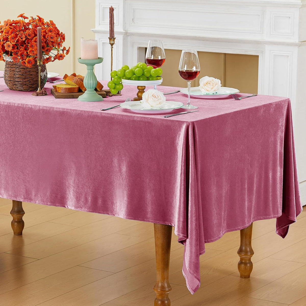 Pink Velvet Tablecloth, 60 x 102 Inch Rectangle Table Cover