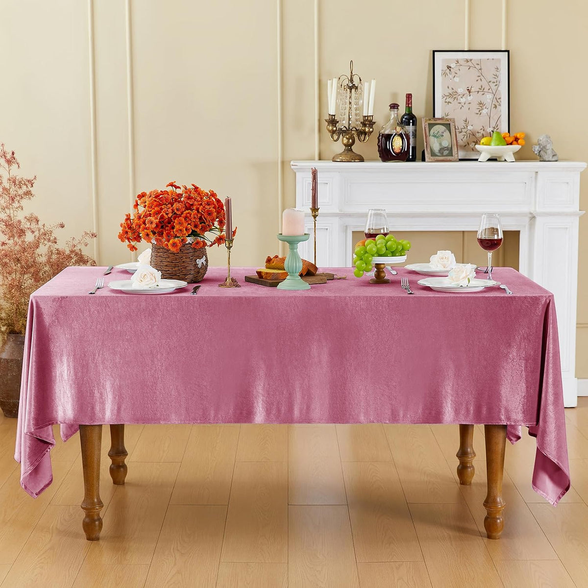 Pink Velvet Tablecloth, 60 x 102 Inch Rectangle Table Cover