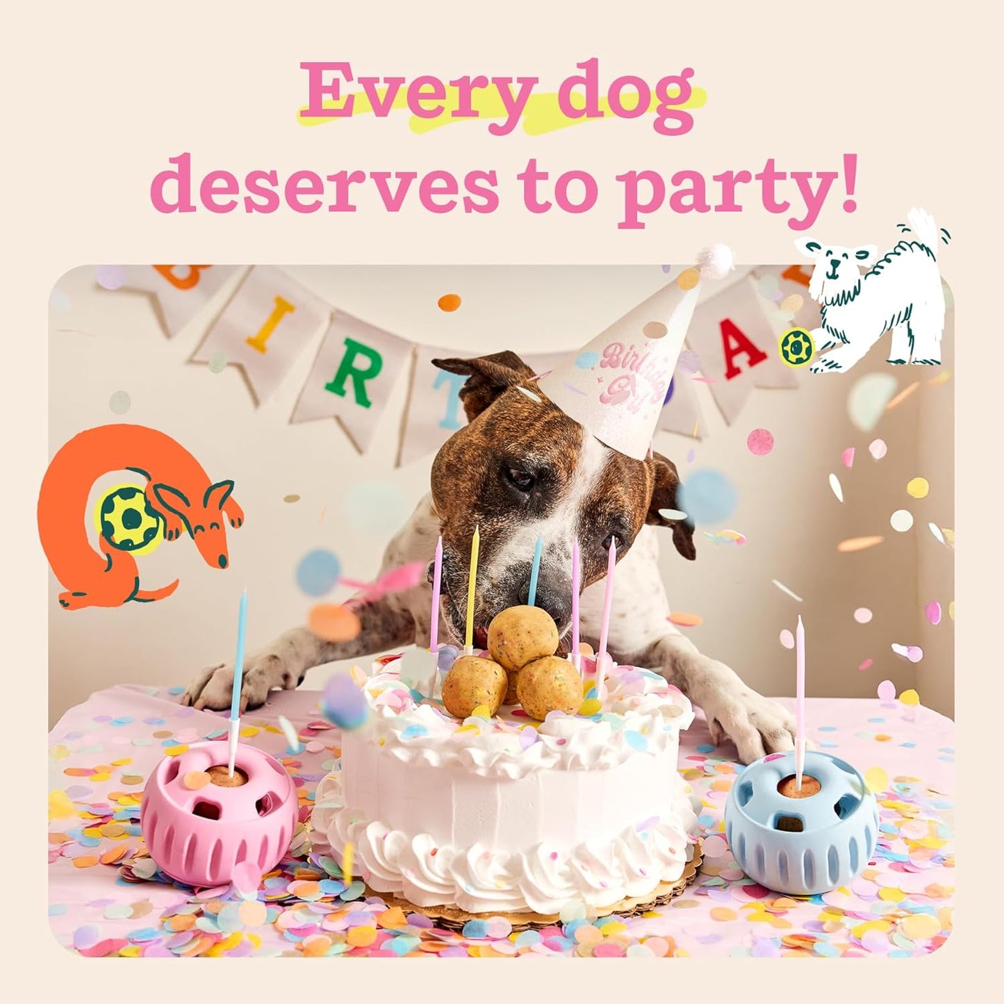 Party Pupsicle - Long-Lasting Interactive Dog Toys for Boredom - Low-Mess Design - Birthday Gifts for Dogs - Small Dog Toys - Party Pink