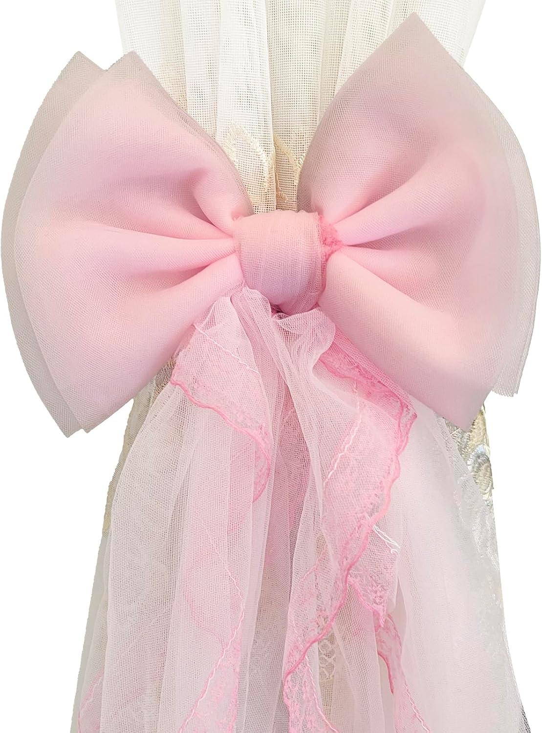 2 Pcs Bow Curtain Tiebacks Lace Bowknot Curtain Holdbacks Curtain Tie Straps for Home Office Decorative(Pink)