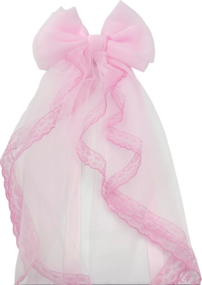 2 Pcs Bow Curtain Tiebacks Lace Bowknot Curtain Holdbacks Curtain Tie Straps for Home Office Decorative(Pink)