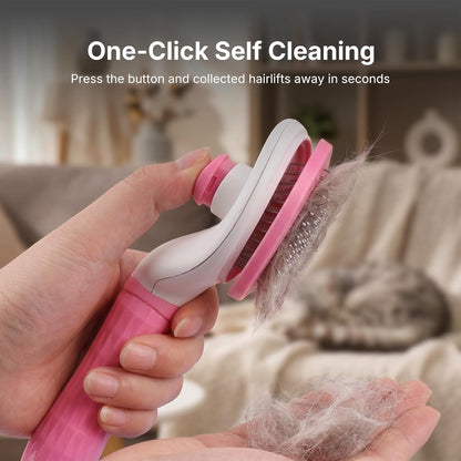 Self Cleaning Slicker Brush for Dogs & Cats, Skin Friendly Pet Grooming Brush for Shedding & Deshedding, One-Click Cleaning for Long & Short Hair