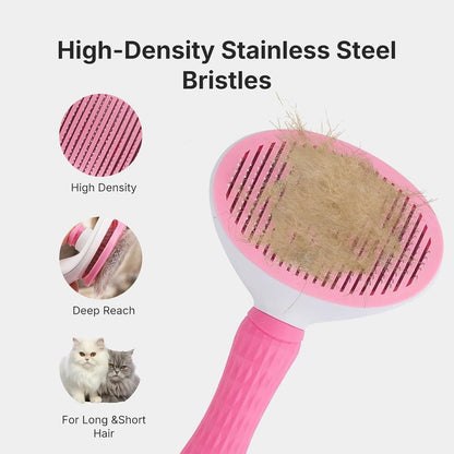 Self Cleaning Slicker Brush for Dogs & Cats, Skin Friendly Pet Grooming Brush for Shedding & Deshedding, One-Click Cleaning for Long & Short Hair