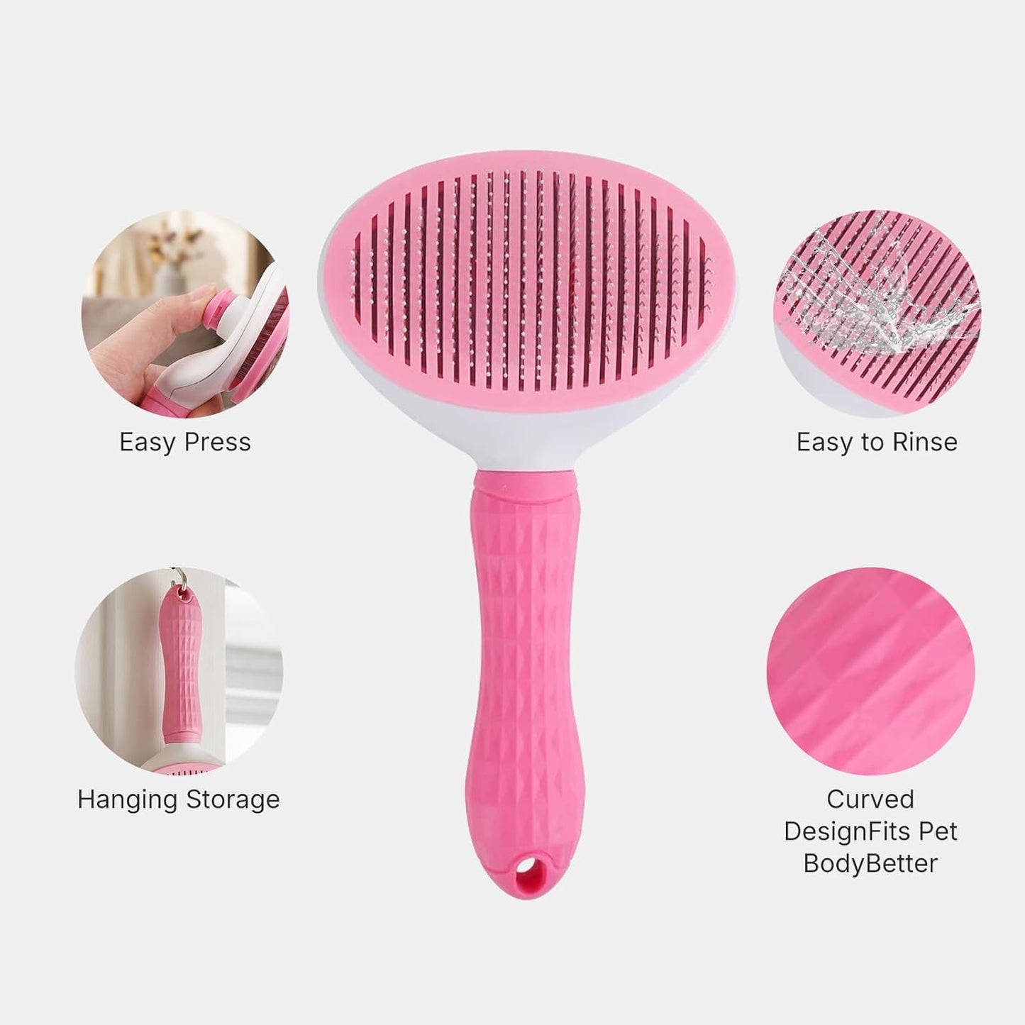Self Cleaning Slicker Brush for Dogs & Cats, Skin Friendly Pet Grooming Brush for Shedding & Deshedding, One-Click Cleaning for Long & Short Hair