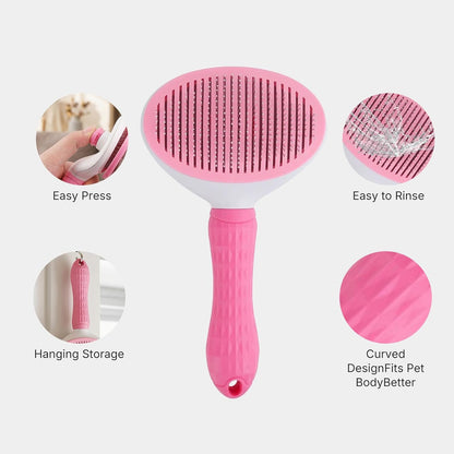 Self Cleaning Slicker Brush for Dogs & Cats, Skin Friendly Pet Grooming Brush for Shedding & Deshedding, One-Click Cleaning for Long & Short Hair