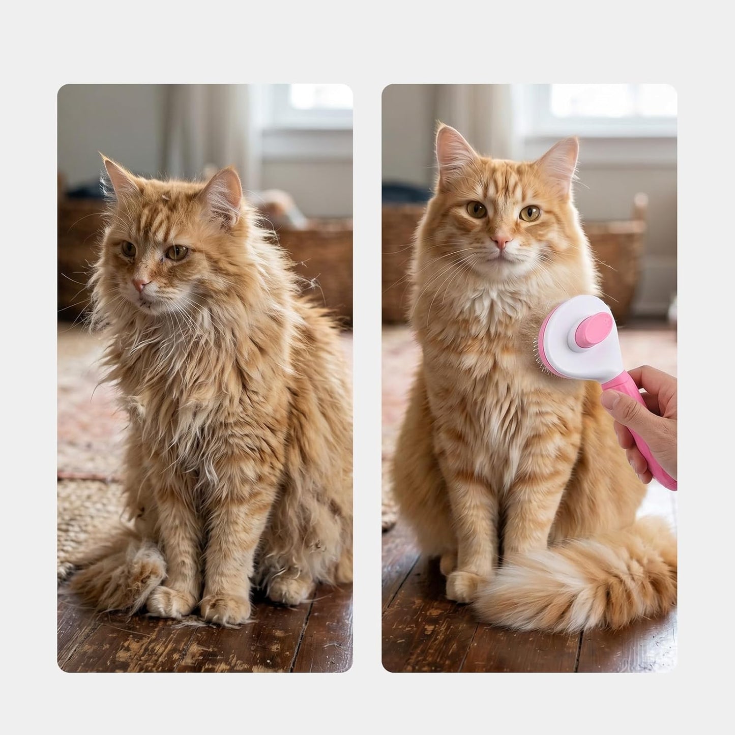 Self Cleaning Slicker Brush for Dogs & Cats, Skin Friendly Pet Grooming Brush for Shedding & Deshedding, One-Click Cleaning for Long & Short Hair