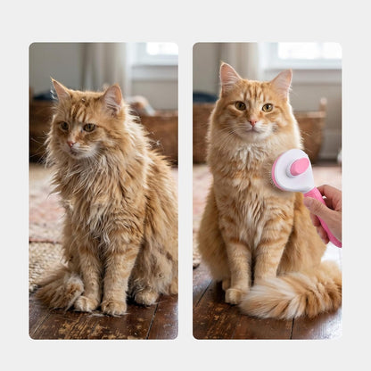 Self Cleaning Slicker Brush for Dogs & Cats, Skin Friendly Pet Grooming Brush for Shedding & Deshedding, One-Click Cleaning for Long & Short Hair