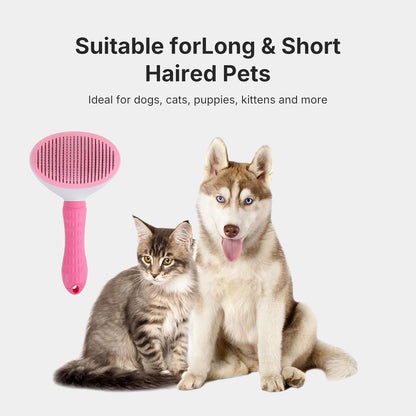 Self Cleaning Slicker Brush for Dogs & Cats, Skin Friendly Pet Grooming Brush for Shedding & Deshedding, One-Click Cleaning for Long & Short Hair
