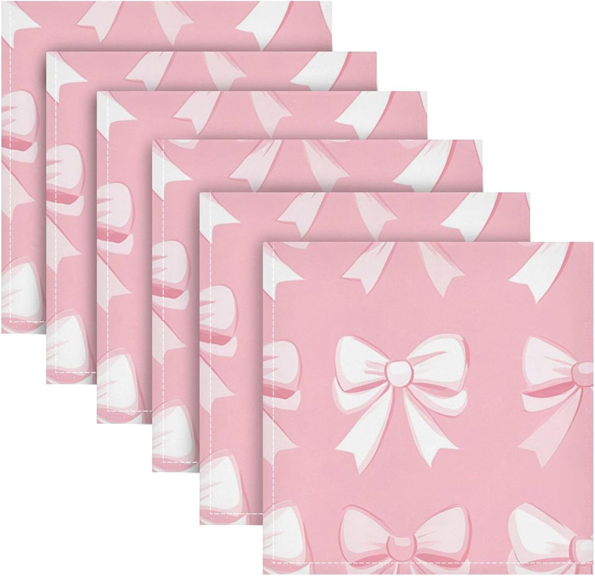 Bows with White on Blush Cloth Napkins Set of 6, Reusable Washable Dinner Table Napkins for Wedding Banquets Party Decor, 20x20 Inch