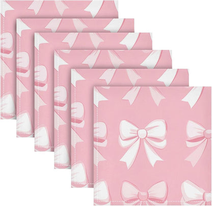 Bows with White on Blush Cloth Napkins Set of 6, Reusable Washable Dinner Table Napkins for Wedding Banquets Party Decor, 20x20 Inch