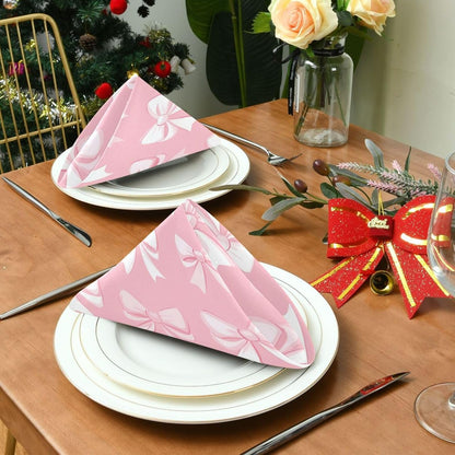 Bows with White on Blush Cloth Napkins Set of 6, Reusable Washable Dinner Table Napkins for Wedding Banquets Party Decor, 20x20 Inch