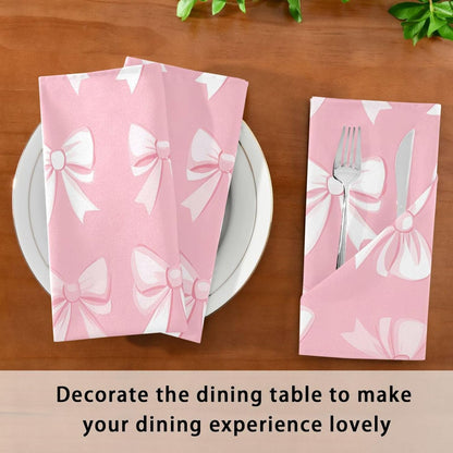 Bows with White on Blush Cloth Napkins Set of 6, Reusable Washable Dinner Table Napkins for Wedding Banquets Party Decor, 20x20 Inch