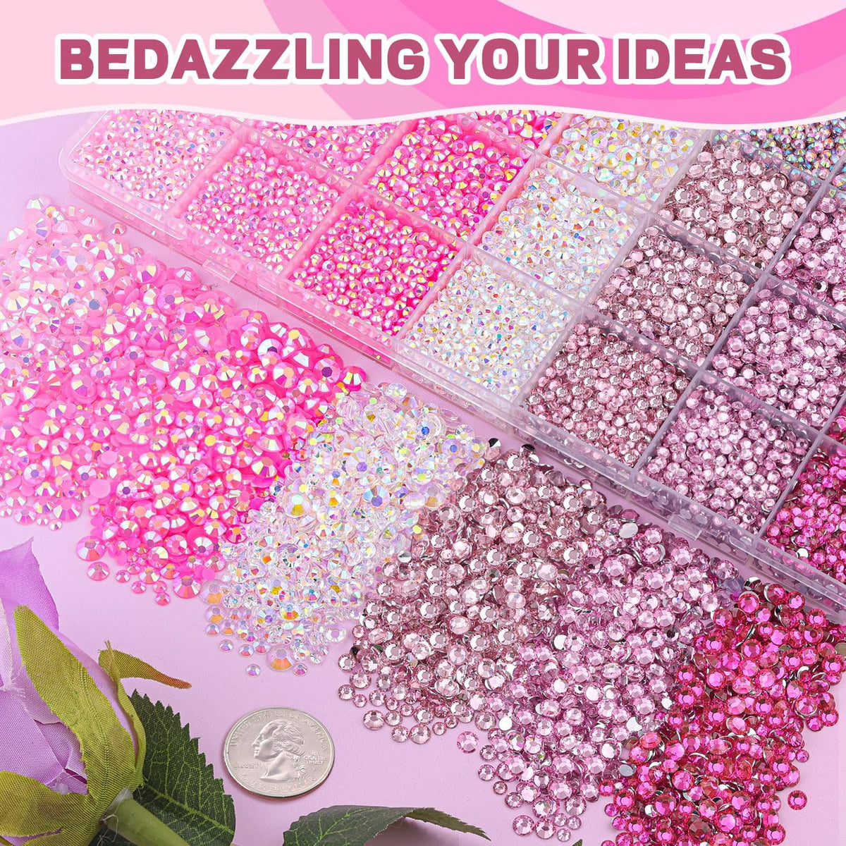 20000Pcs Pink Rhinestones for Bedazzling with B7000 Jewelry Glue, Resin Rhinestones for Crafting Crafts DIY, Bedazzler Kit Gems for Clothing Shoes Tumblers Fabric Nail Art Assorted Size 3/4/5/6mm
