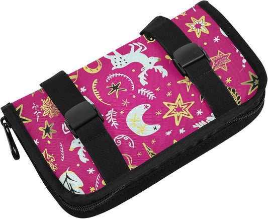 Hanging tissue box for car napkin holder sun visor with Adjustable straps & zipper Reusable tissue dispenser box for Autos Merry Christmas Gold Peach Deer