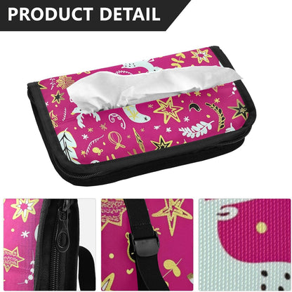 Hanging tissue box for car napkin holder sun visor with Adjustable straps & zipper Reusable tissue dispenser box for Autos Merry Christmas Gold Peach Deer