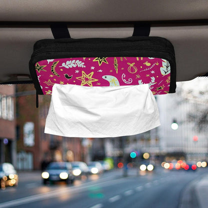 Hanging tissue box for car napkin holder sun visor with Adjustable straps & zipper Reusable tissue dispenser box for Autos Merry Christmas Gold Peach Deer