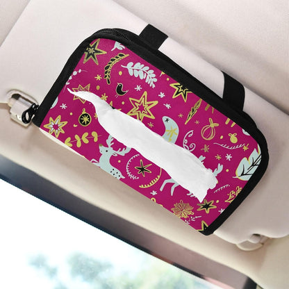 Hanging tissue box for car napkin holder sun visor with Adjustable straps & zipper Reusable tissue dispenser box for Autos Merry Christmas Gold Peach Deer