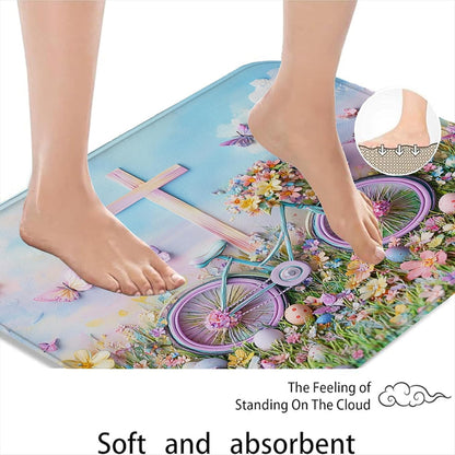Floral Bike Quick Dry Bath Mat, Fanciful Peach Butterflies Absorbent Non Slip Shower Mat, Spring Decorative Washable Bath Rugs for Bathroom Toilet Restroom 20x32 Inch