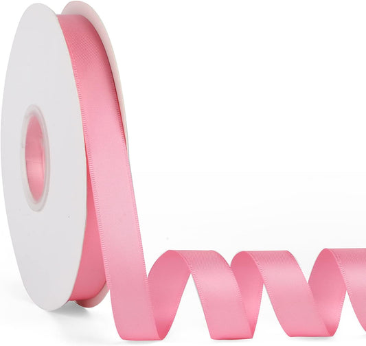 Double Faced Solid Color Peach Pink Satin Ribbon 5/8" X 50 Yards Continuous, High Density Polyester Ribbon for Gifts Wrapping, Wedding, Party, Crafts, Hair Bows, Flowers, Home DIY Decor