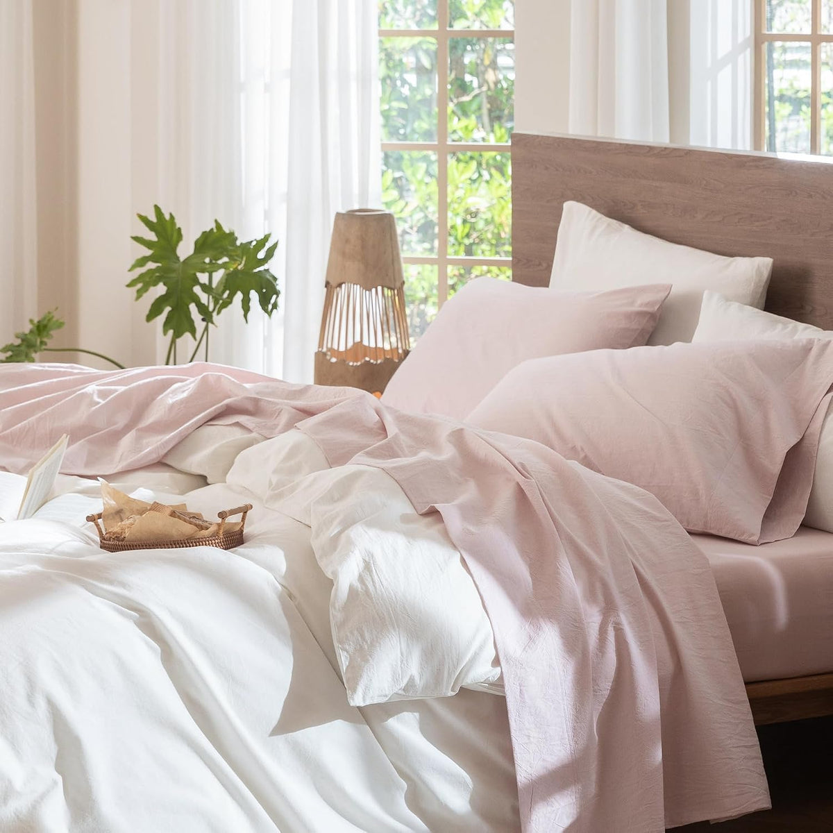 Sheet Set 100% Washed Cotton Linen-Like Extra Deep Pocket Queen