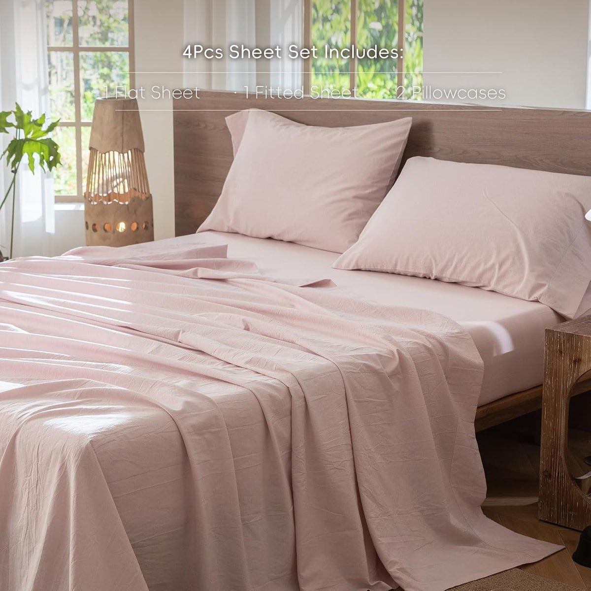 Sheet Set 100% Washed Cotton Linen-Like Extra Deep Pocket Queen