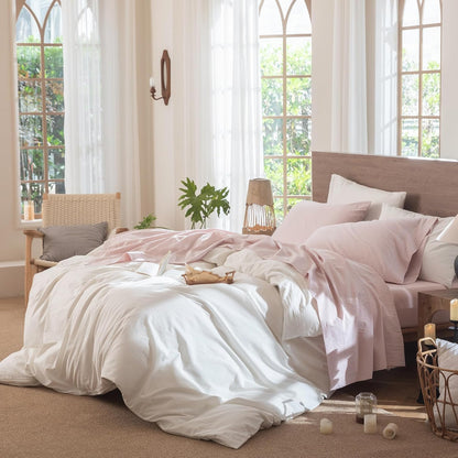 Sheet Set 100% Washed Cotton Linen-Like Extra Deep Pocket Queen