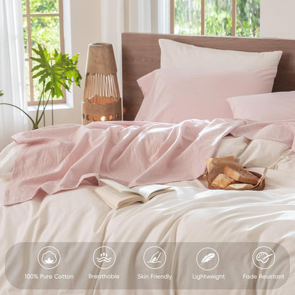 Sheet Set 100% Washed Cotton Linen-Like Extra Deep Pocket Queen