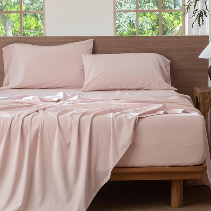 Sheet Set 100% Washed Cotton Linen-Like Extra Deep Pocket Queen