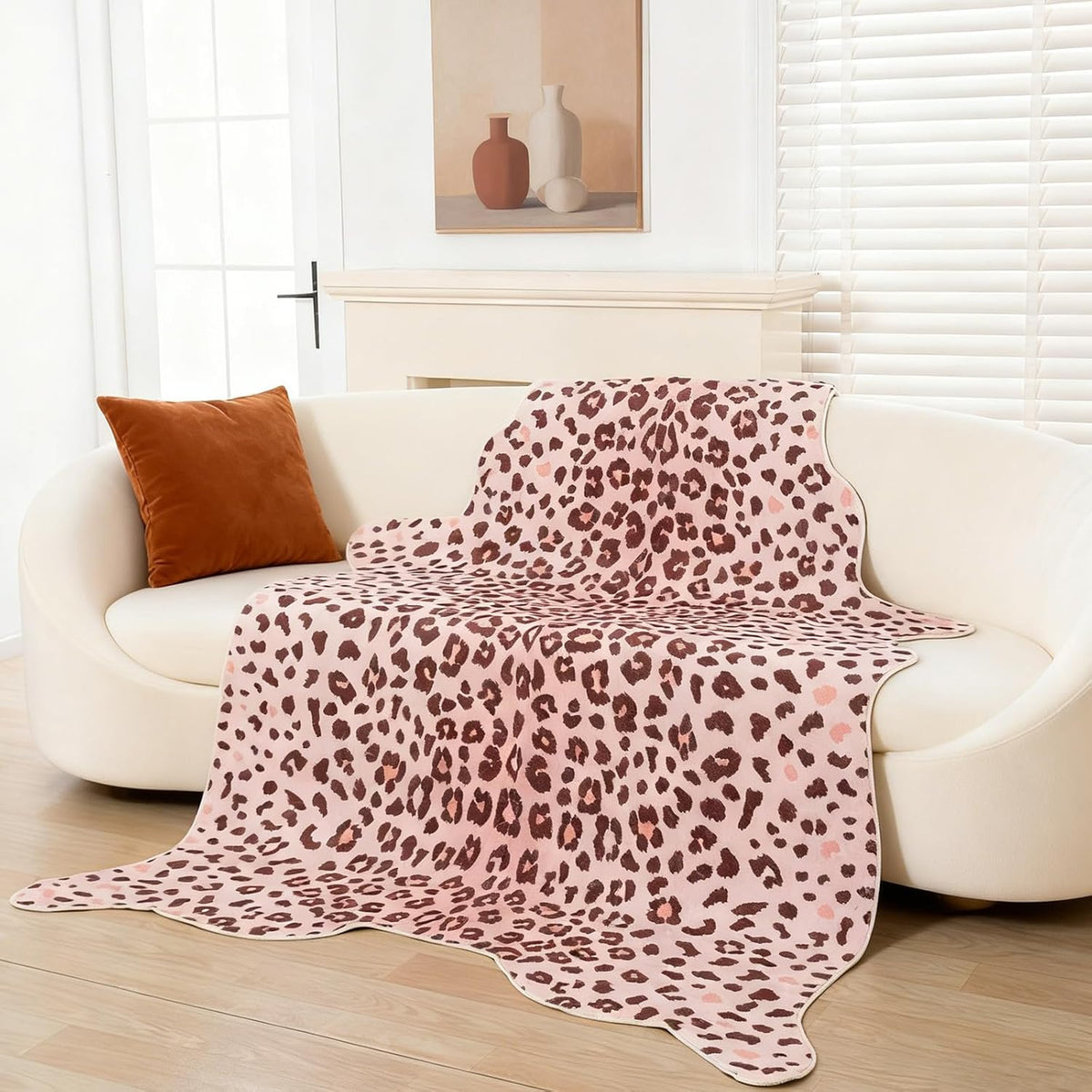 Leopard Rug, Faux Fur Cheetah Print Rug 4.6x5.2 Ft Animal Carpet