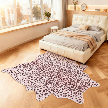 Leopard Rug, Faux Fur Cheetah Print Rug 4.6x5.2 Ft Animal Carpet