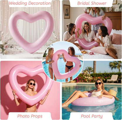 Inflatable Heart Pool Float, Sweet Love Swim Rings Float Loungers Tube for Summer Water Fun Beach Party Toys for Adults
