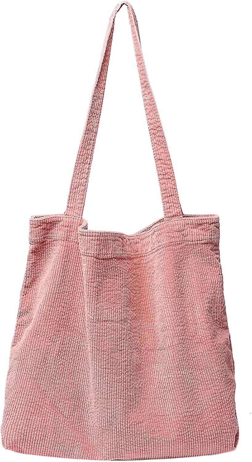 Corduroy Tote Bag, Large Work Shoulder Purse for Women