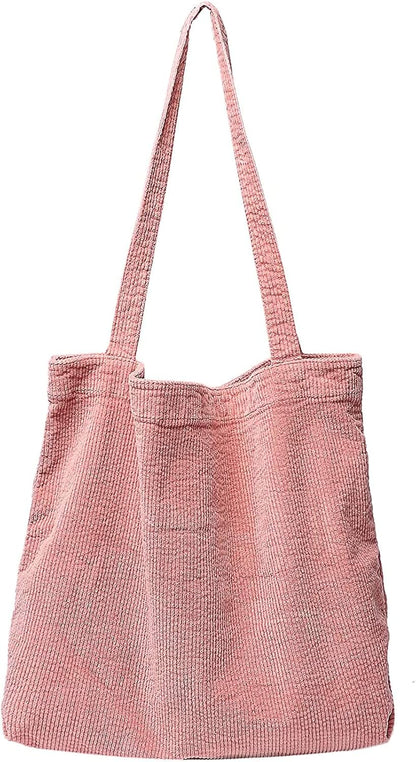 Corduroy Tote Bag, Large Work Shoulder Purse for Women