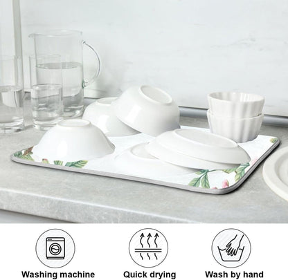 Dish Drying Mats for Kitchen Counter, Pink Floral Light Blue Coffee Bar Mat Reversible Absorbent Kitchen Drying Mat for Kitchen Counter Holiday Home Decoration Large 18 x 24 Inch