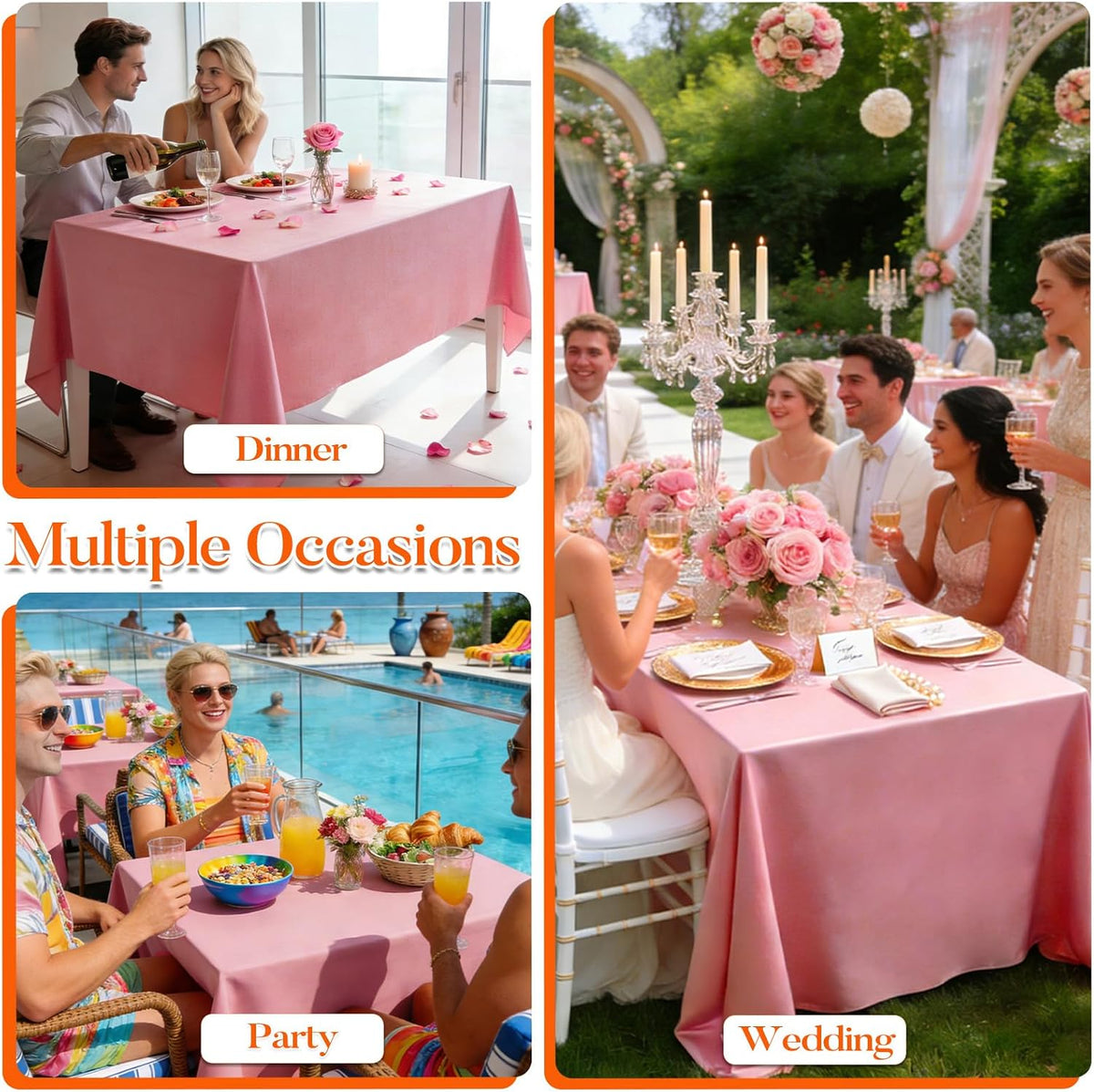 10 Pack Pink Rectangle Tablecloth 60x102 Inch for 6 Foot Tables