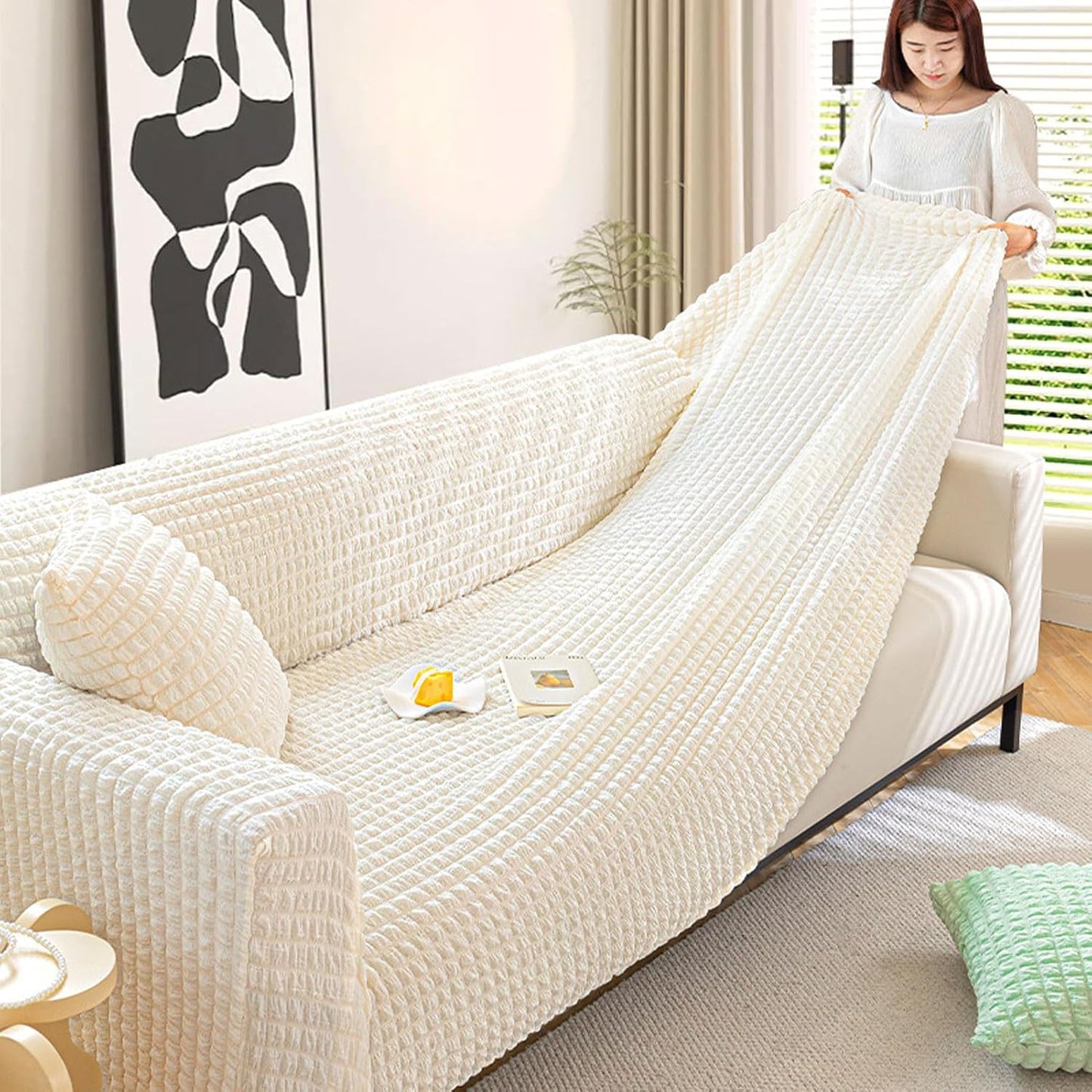 Machine Washable Sofa Slipcovers, Soft Couch Blanket Cover Stretch, Sofa Covers Washable Sectional L Shape, Couch Covers for Sofa with Chaise (Pink 1 Seat)