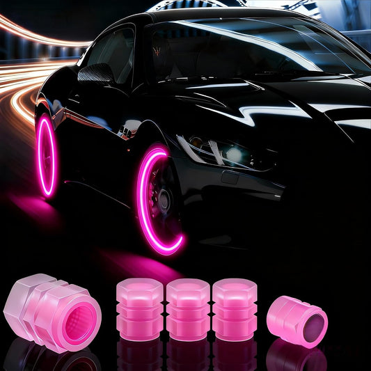 20 Pcs Glow in The Dark Tire Valve Caps (Pink)